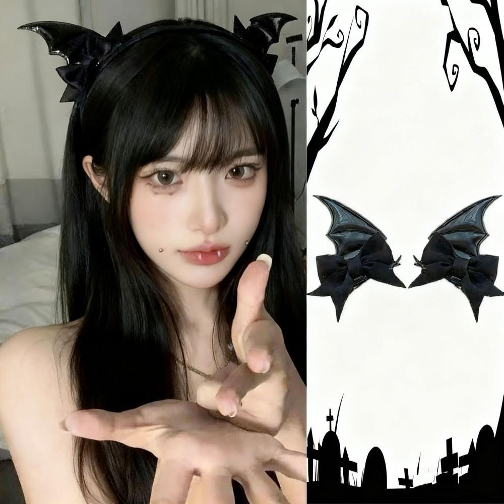 2 Pcs Y2K Bat Wings Hair Clips Bow Devil Horn Hair Clips Fashion Bat Duckbill Clips  Cosplay