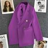 Women's Notched Collar Long Sleeve Blazer Loose Fit Casual Office Jacket Solid Color Single Breasted Pocket Outerwear