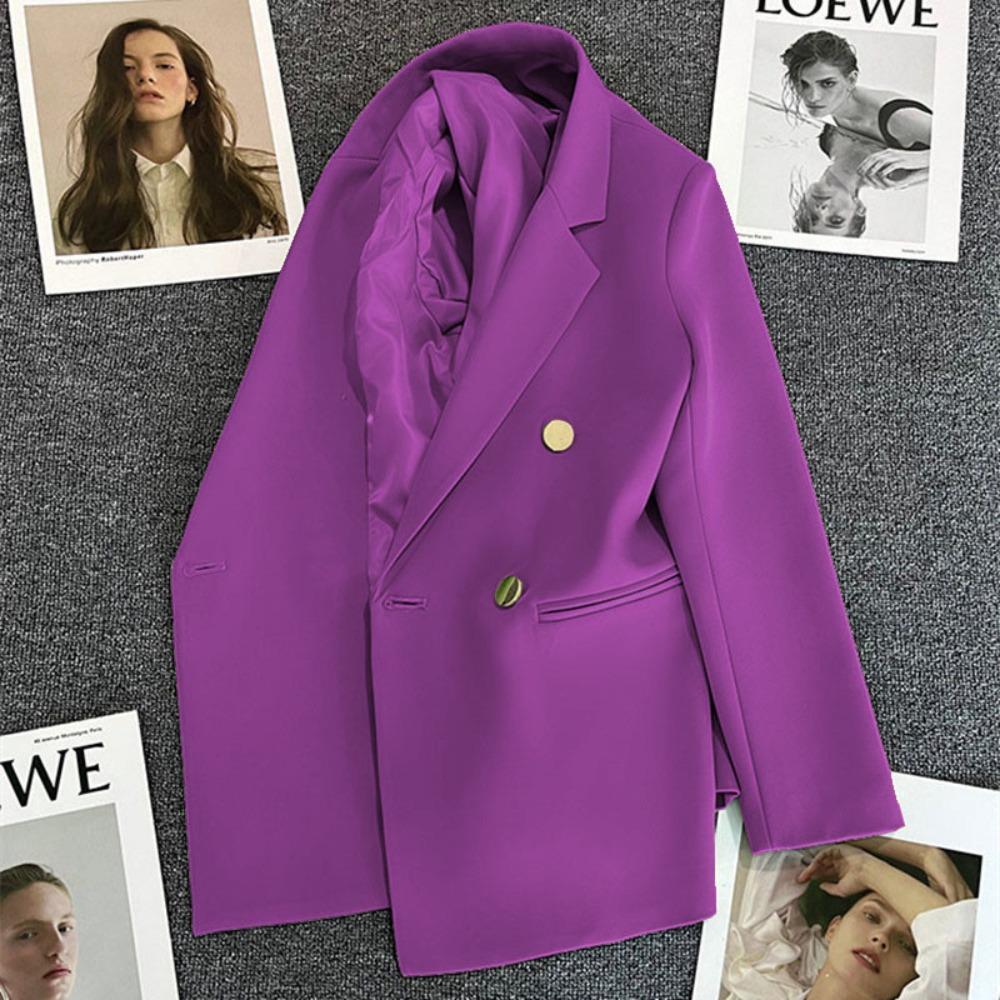 Women's Notched Collar Long Sleeve Blazer Loose Fit Casual Office Jacket Solid Color Single Breasted Pocket Outerwear