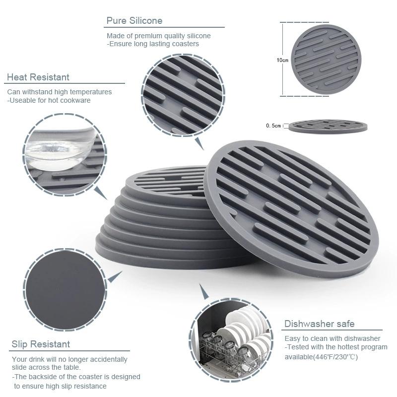 10cm Silikon Untersetzer Rund Hitzebeständig Gummi Kaffeetasse Matte Tee Getränke Tasse Glas Getränkehalter Pad Deko Tischmatte