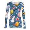 Women's Casual Fashion Round Neck Easter Print Long Sleeve Ribbed Top