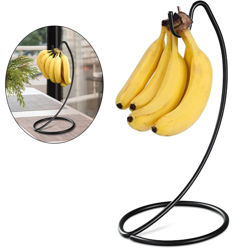 Steel Banana Holder – Modern Fruit Hanger Rack with Hooks for Kitchen Countertop (Black)