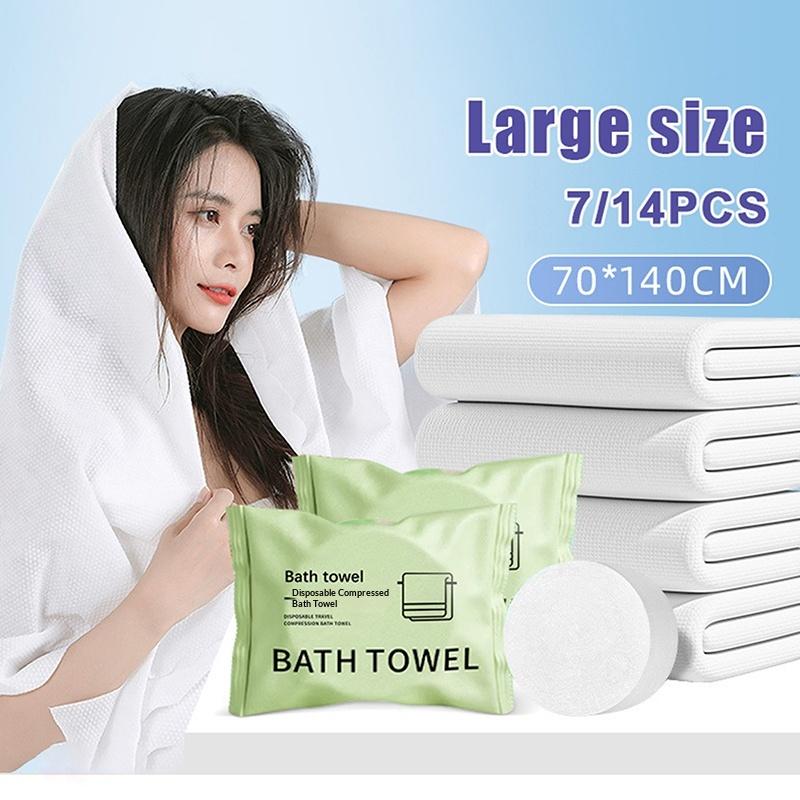 70x140cm Large Disposable Towel 7 or 14pcs Compressed Dry Bath Towels Soft and Portable for Travel Hotel Gym Beach Use
