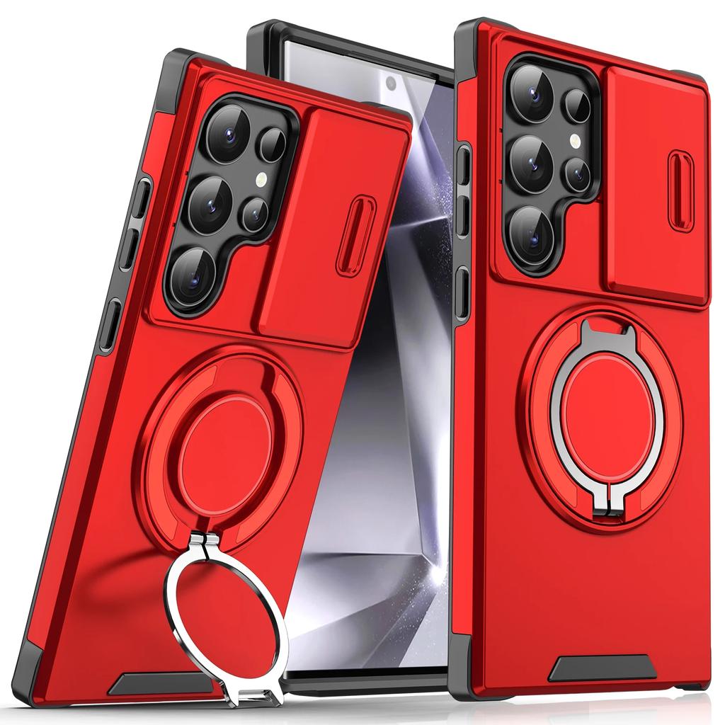 Armor Magnetic Ring Stand Case For Samsung Galaxy S24 S23 S22 S21 Ultra S23 S24 Plus S20 FE Cover Slide Lens Protection Funda
