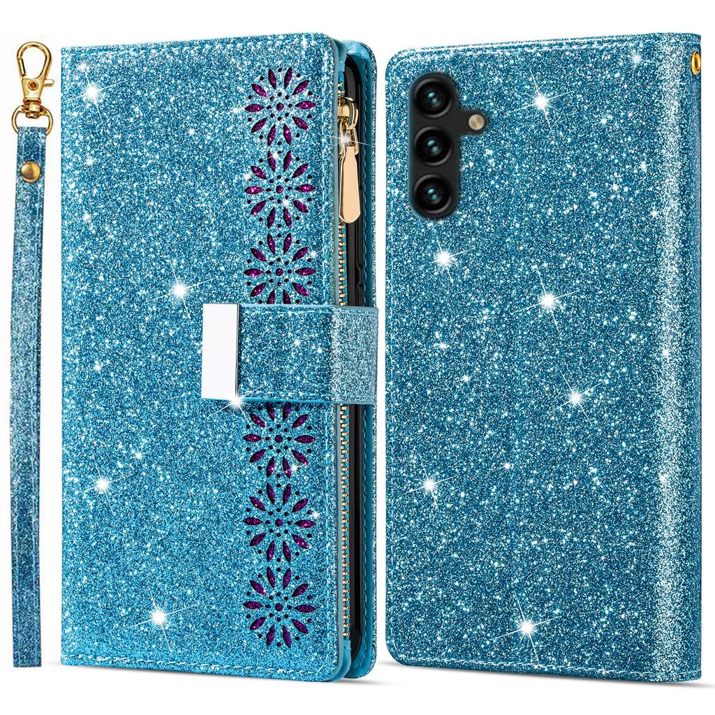 Для Samsung Galaxy A55 5G кожаный чехол-подставка на молнии кошелек блестящий чехол для телефона