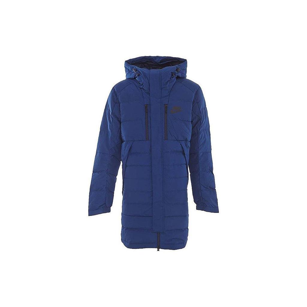 Nike Solid Color Casual Zipper Hooded Mid-Length Down Jacket Unisex Outerwear Blue 807394-423