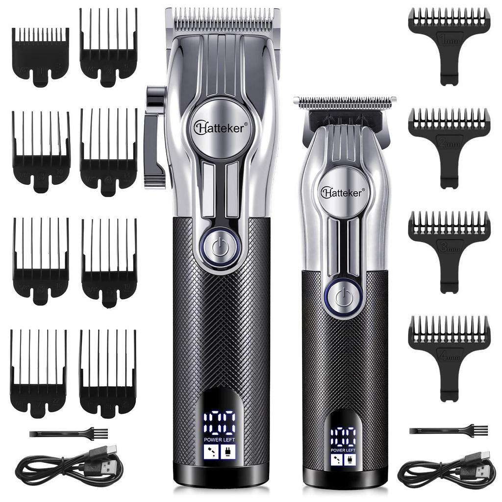 Hatteker Professional Hair Trimmer 2pc Set for Men Electric Shaver Beard & Hair Clipper Rechargeable Haircut Machine for Barber Salon Home
