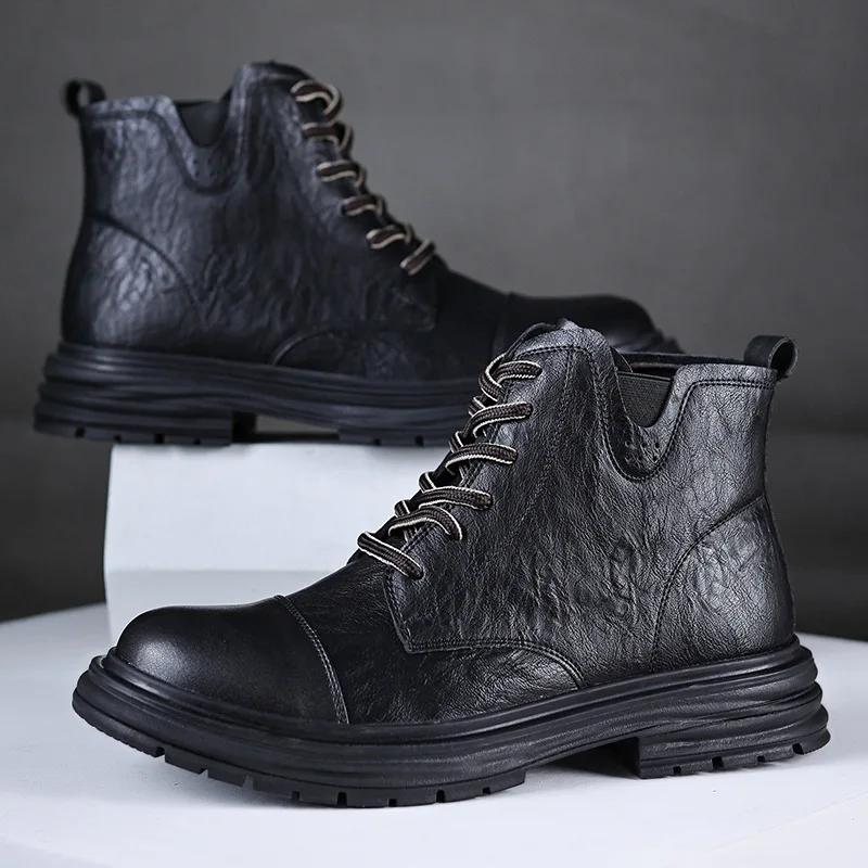 Men's Boots Trend Derby Shoes Men's Thick Soled Knight Boots Men Ankle Boots High Top Shoes Mens Moto Shoes Botas Hombre
