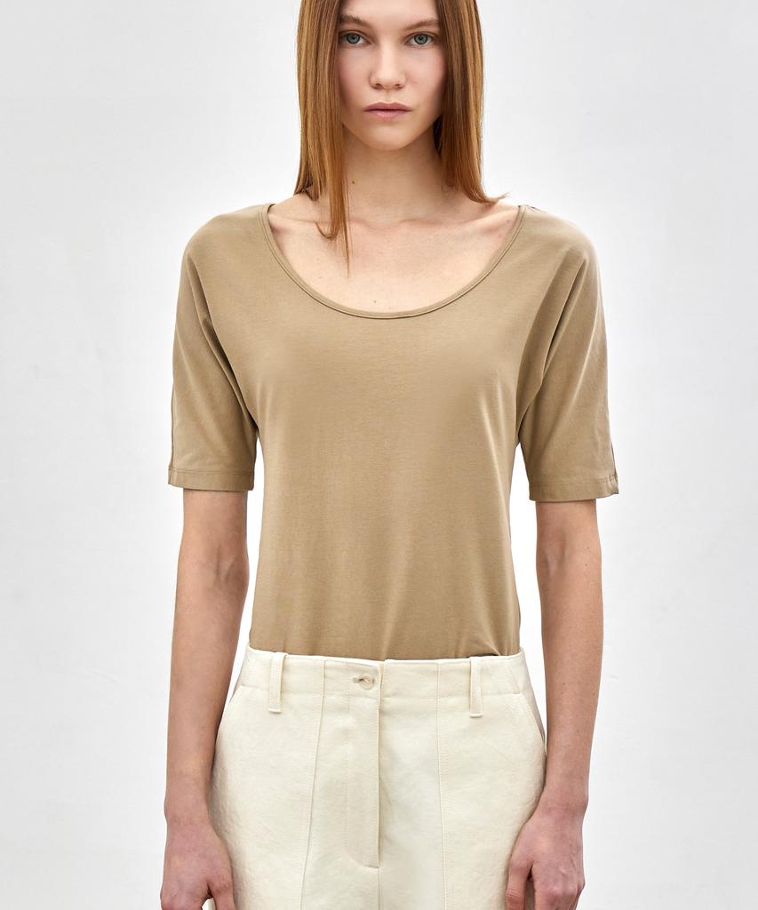 NOTIA Slim Fit U Neck T-Shirts - Beige
