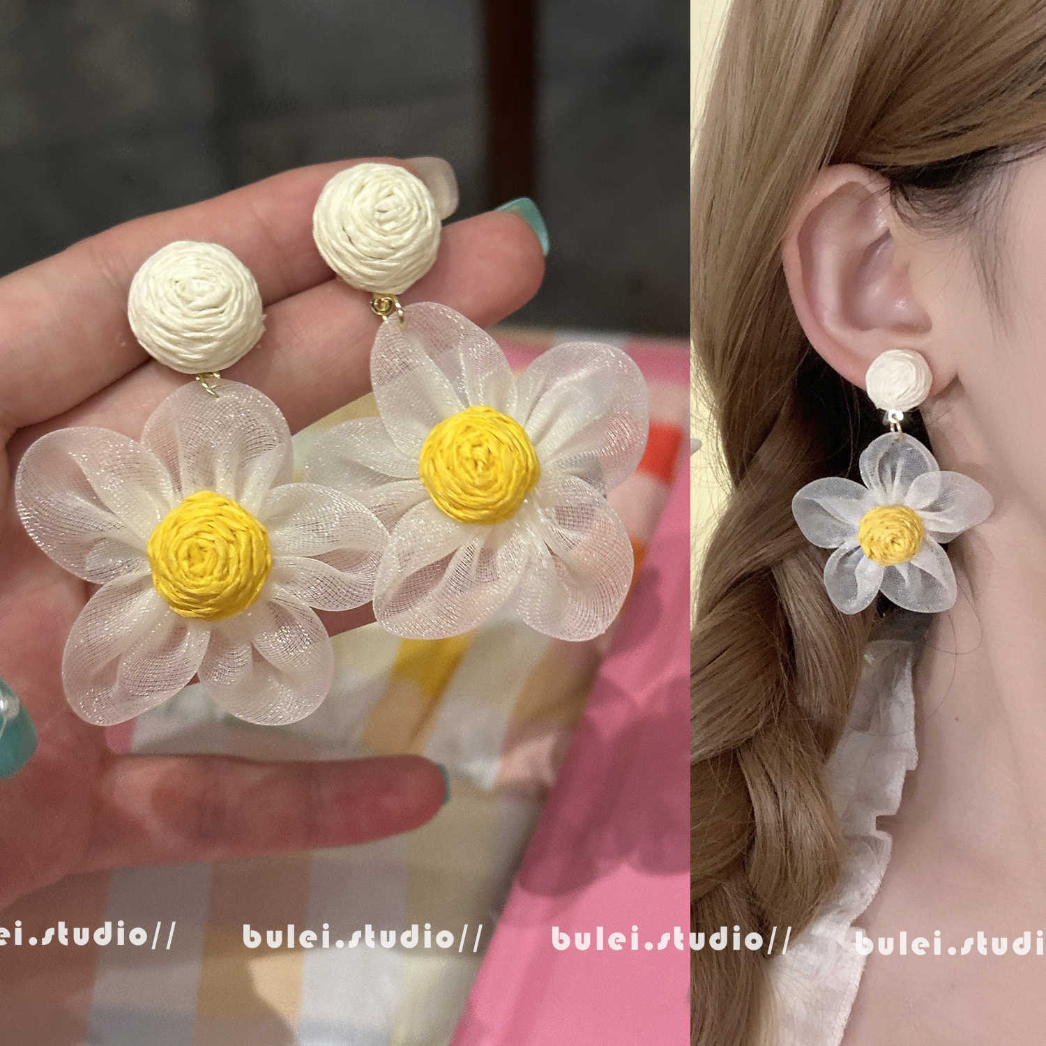 

Dopamine Color Flower Tassel Earrings Women s Stud Earrings Holiday Wind Seaside Exaggerated Earrings No Pierced Ear Clips