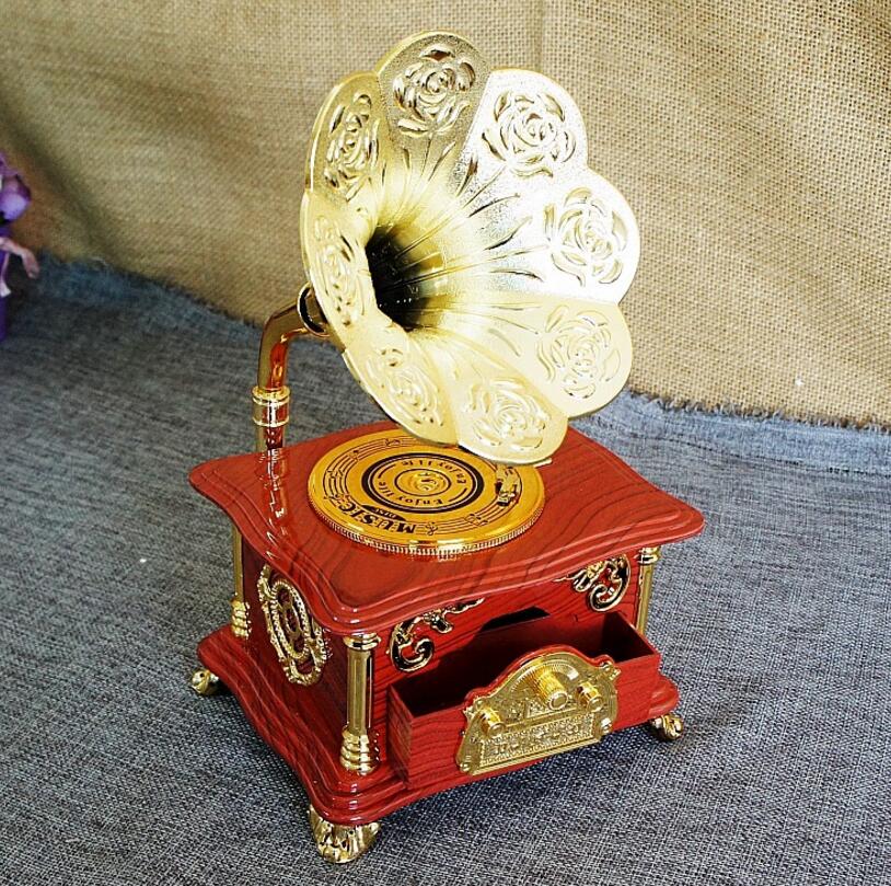 Классическая Винтажная Ретро Резная Музыкальная Шкатулка-Фонограф Детский Подарок Ручной Работы Модель Ремесла Для Дома Кофе B 15.5x12.5x26cm красный