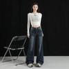 American retro micro-pull jeans women's autumn and winter new low-rise straight loose wide-leg thin flared pants
