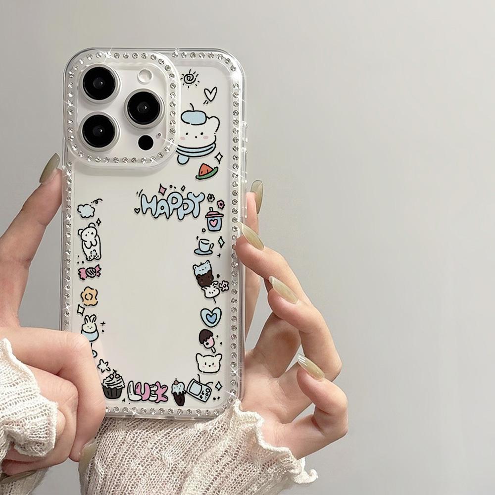 Bracelet Chain Phone Case For iPhone 17 16 15 13 14 for 17Air 17 12 14 16 Pro 17 14 16 Pro Max Sparking Diamond Cute Pattern Hard Cover With Lanyard