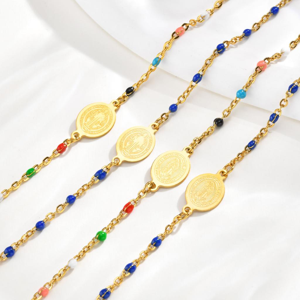 Colored Bohemian Virgin Bracelet for Women,Stainless Steel Blue Bead Chains Oval Bracelets,Holy Jewelry Gifts