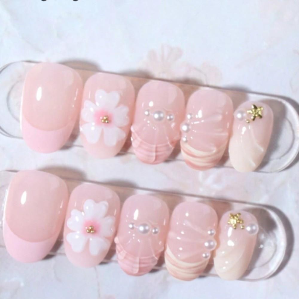 24Pcs 3D Gel False Nail Full Cover Fake Nail Tips New Press On Nails Women