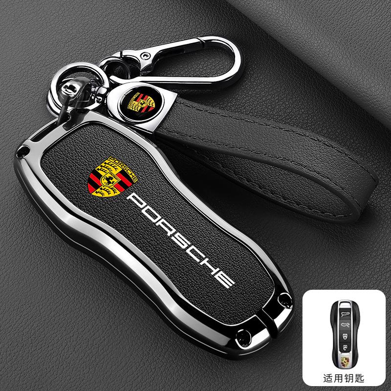 4 Buttons Zinc Alloy Leather Car Remote Key Case Cover Shell for Porsche New Cayenne Panamera 911 992 Taycan Accessories Sticker