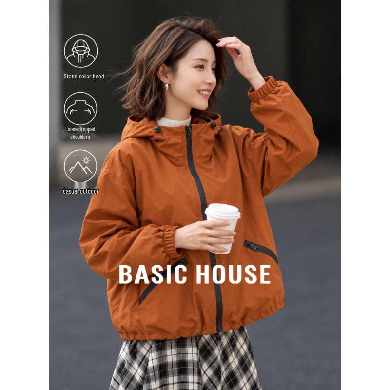 Basic House Women's Casual Hooded Zipper Jacket
