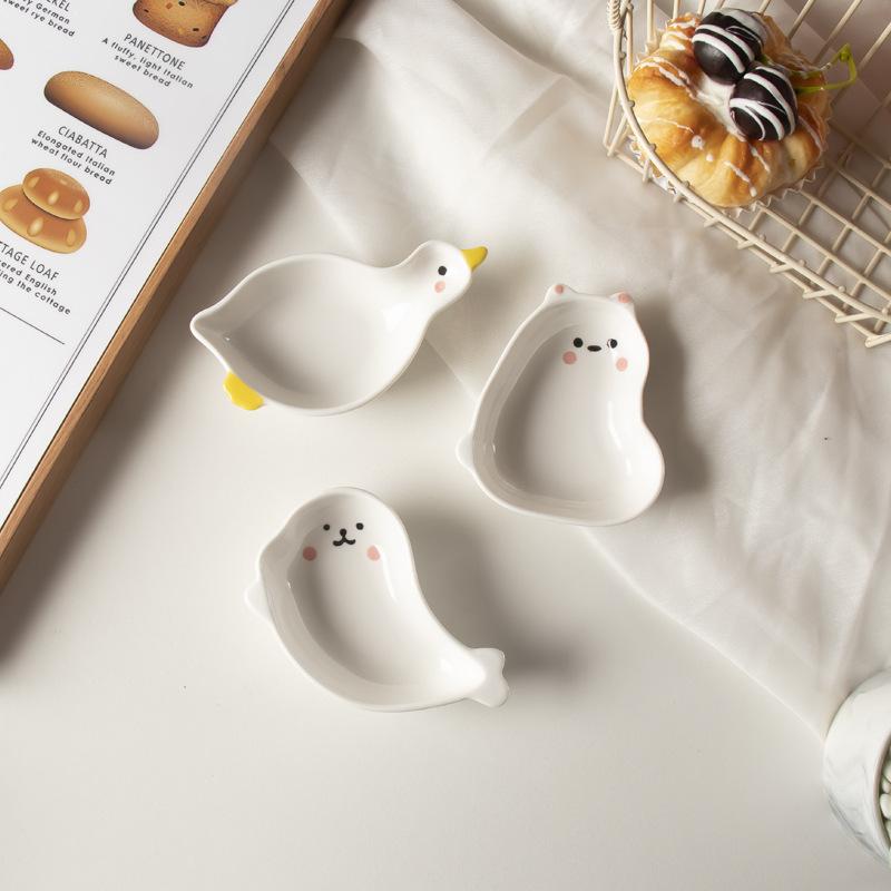 Embossed Ceramic Flavored Plate Creative Cartoon Sauce Plate Snack Plate Mini Cute Household Vinegar Dish Hot Pot Dipping Sauce Plate