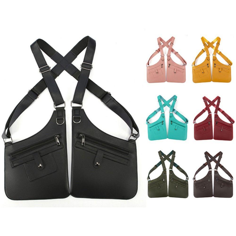 PU Leather Vest Bag Adjustable Shoulder Straps Underarm Strap Wallet Pocket Travel Leisure