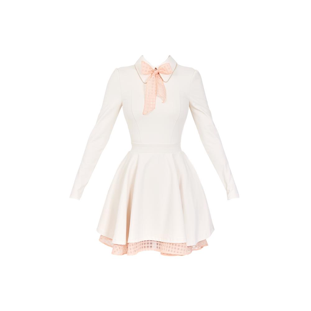 J Jane Classic Color Block Ribbon Flare Dress (Cream)