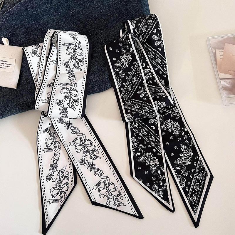 140*6cm Long Narrow Thin Scarf for Women Ins Trendy Tie Neckerchief Vintage Long Headband Bag Tie Decoration Fashion Accessories