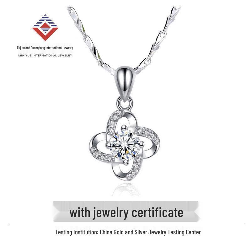 Min Yue 999 Sterling Silver Four-Leaf Clover Diamond Pendant Necklace for Women - Fashionable Light Luxury Design