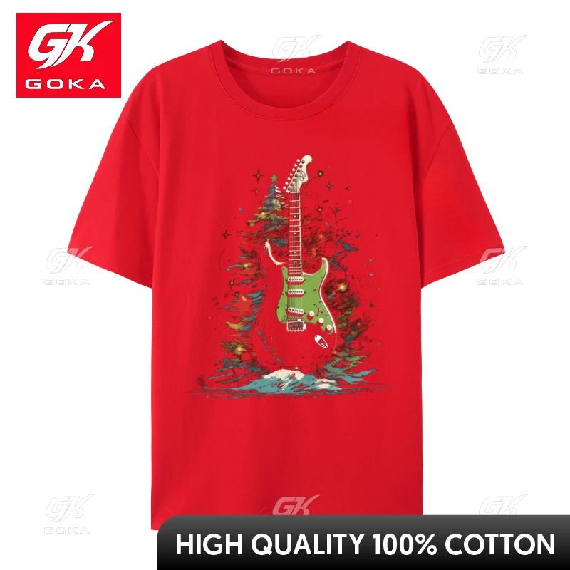 Christmas Guitar Xmas Tree Music Lover TShirt Cotton Tee Camisas Unisex Birthday Camisa Streetwear S