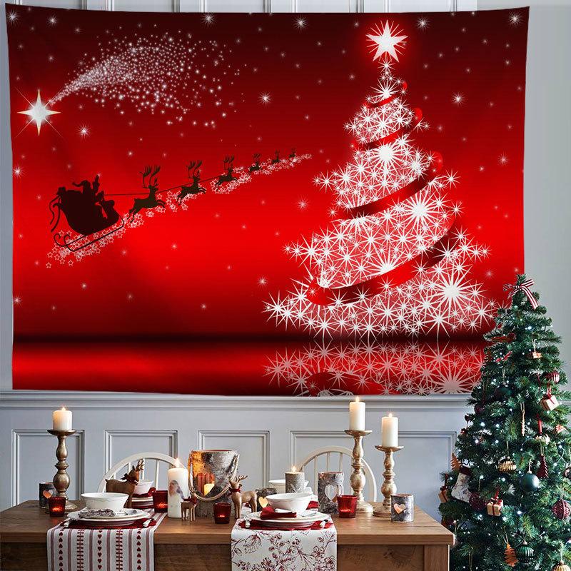 Red Xmas Christmas Snowflakes Winter Nights Fireplace Printed Pattern Tapestry Home Living Room Bedroom Wall Decoration Tapestry