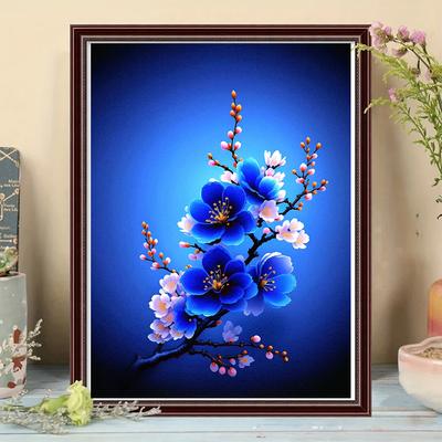 Diamant-Malerei, Mosaik-Blumen, Rheinblau, Serie 1, Pflaumenblüte, 5D-DIY-Stickerei, Kreuzstickerei, Heimdekoration