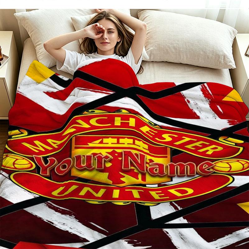 1PC Manchester United F Custom Name Patterned Flannel Blanket Suitable For All Seasons for Home Decor Warmth and Comfort Gifts Holiday Present