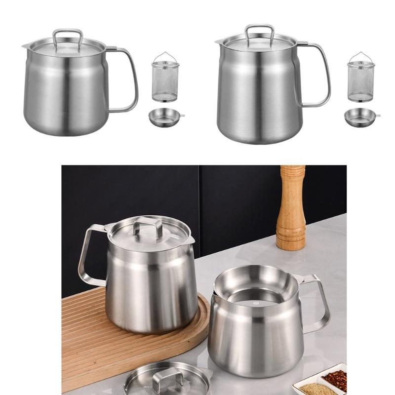 Premium Nonrust Steel Cooking Oil Strainer With Removable Filter Basket Large 1.5/2L Capacity Kitchen Tool