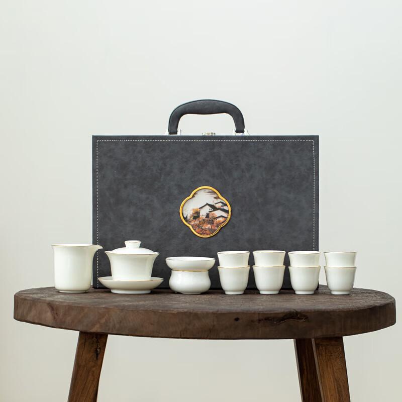 Hongyu China White 12-Piece Ceramic Gaiwan Tea Set