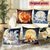 Mystical NineTailed Fox Moon Print Pillow Covers Pattern Cushion Cover Suitable For Sofa Bedroom Car Pillow Cover