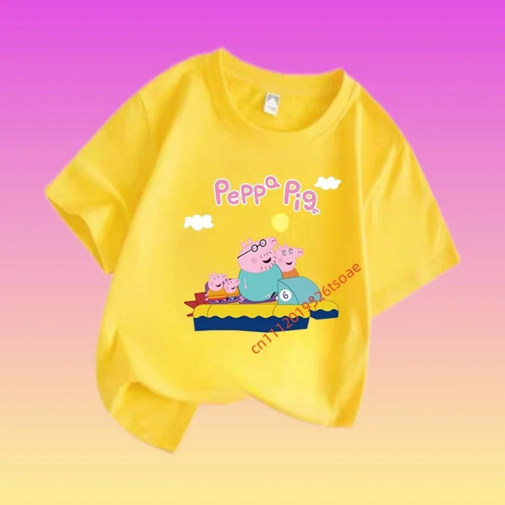 Peppa Pig Children's Short-sleeved Boys' Sweatshirt, Girls' Casual Tops, Summer T-shirts with Cartoon Prints