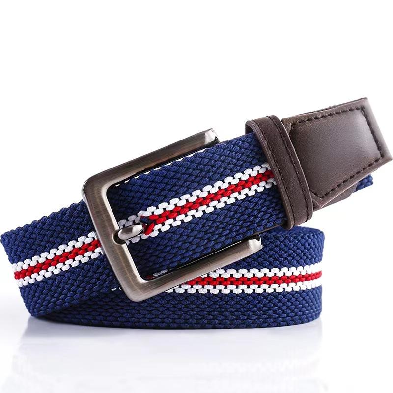 Elastic Woven Belt Casual Canvas Belt Men'S Breathable Striped Sports Belt Pin Buckle Belt