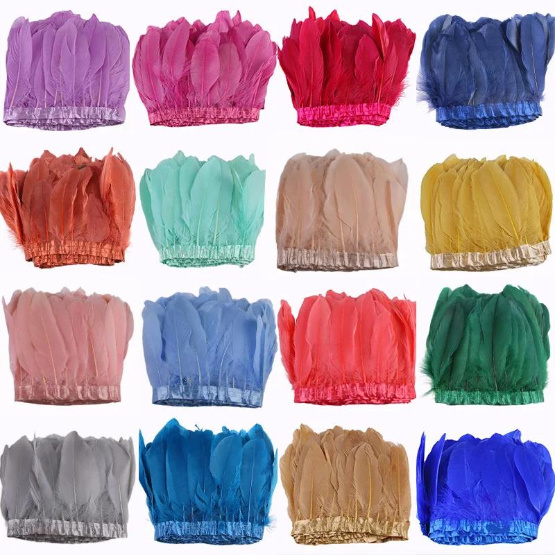 2 Meter Colorful Shred Goose Feathers Tape Tassel 15cm Fringe Trim Ribbon Geese Feather DIY Clothe Flecos Sewing Trimming Decor