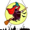 Witch Stained Glass Halloween Witch Decor Riding Moon 2D Witch On Moon Decor Acrylic Home Witch Gothic Decor For Bedroom Kitchen
