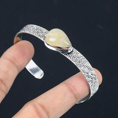 Natural Golden Rutile Gemstone 925 Sterling Silver Bangle Adjustable For Girls