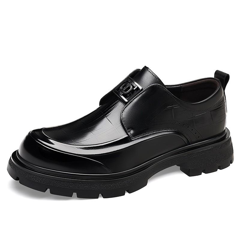 Mens Genuine Leather Loafer Shoes Round Toe Slip-On Business Casual Flat Sole Comfortable Dress