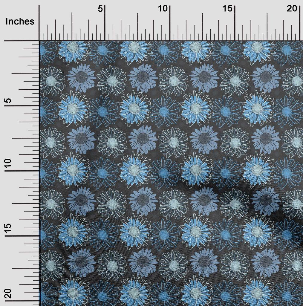 oneOone Cotton Flex Medium Blue Fabric Floral Fabric For Sewing Printed Craft Fabric By The Yard 40 Inch
