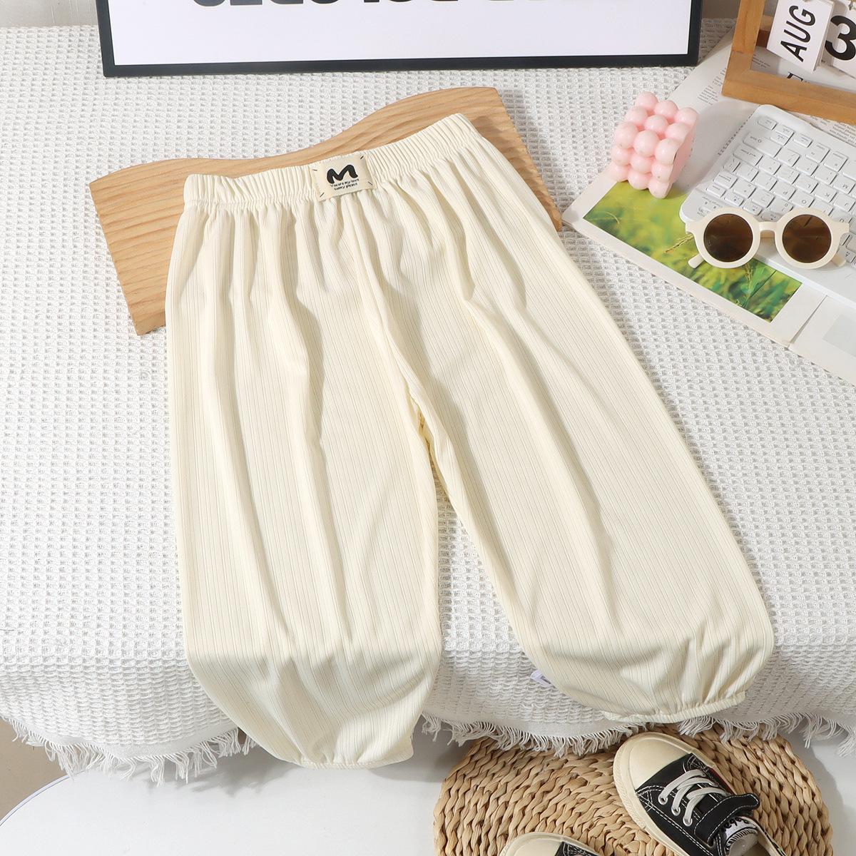 

Детские летние брюки с защитой от комаров из бамбукового волокна, антибактериальные эластичные манжеты, укороченные брюки унисекс, легкая охлаждающая одежда для активного отдыха 100 бежевый