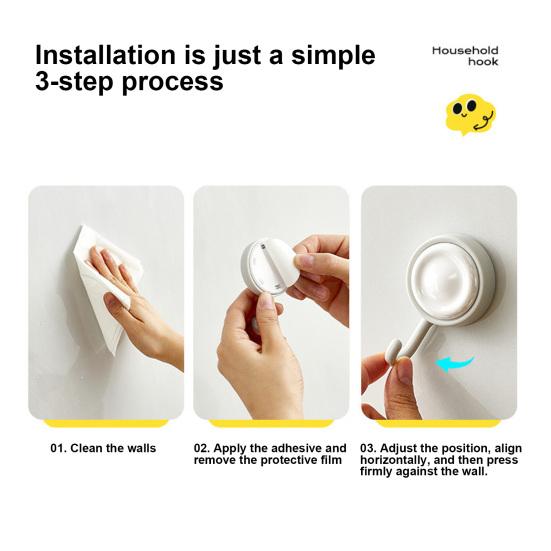 4PCS Sticky Hook with 360° Rotation Design Hook Strong Adhesive Stable Base Wall Hook for Towels Clothes Kitchen Utensils