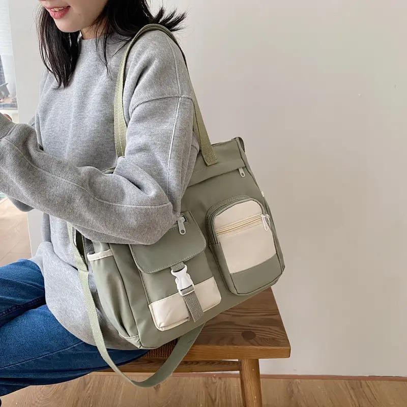 Ulzzng college style antique sense of art and art versatile girl student contrasting color large capacity shoulder bag