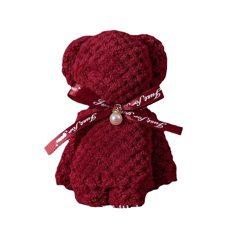 Red Plaid Little Bear Coral Fleece Wedding Favor Towel Gift Box
