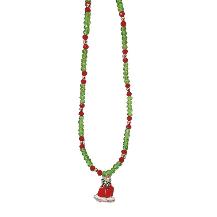 Cartoon Christmas Pendant Necklace Holiday Beaded Necklace Statement Jewelry