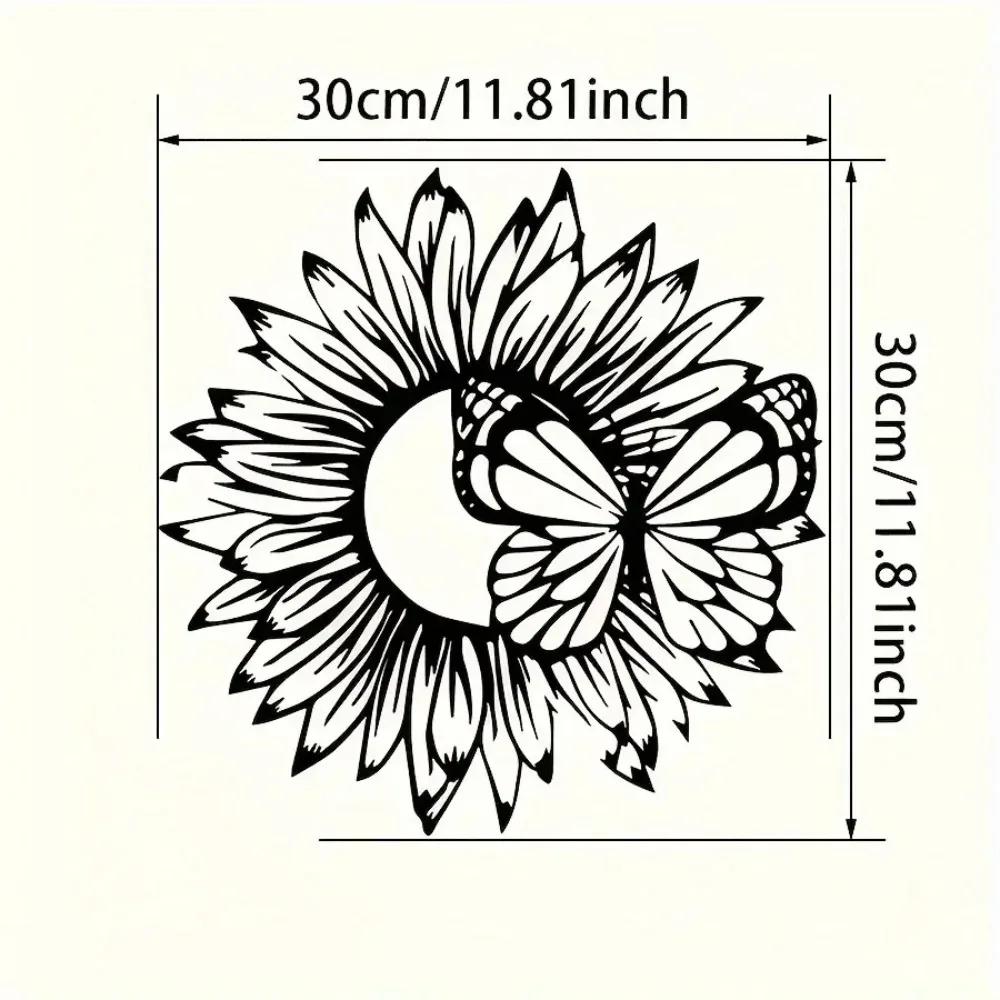 Black Sunflower and Butterfly 2D Metal Wall Art - Perfect Mother's Day Gift. Rustic Indoor/Outdoor Decor. Farmhouse Style Sign.