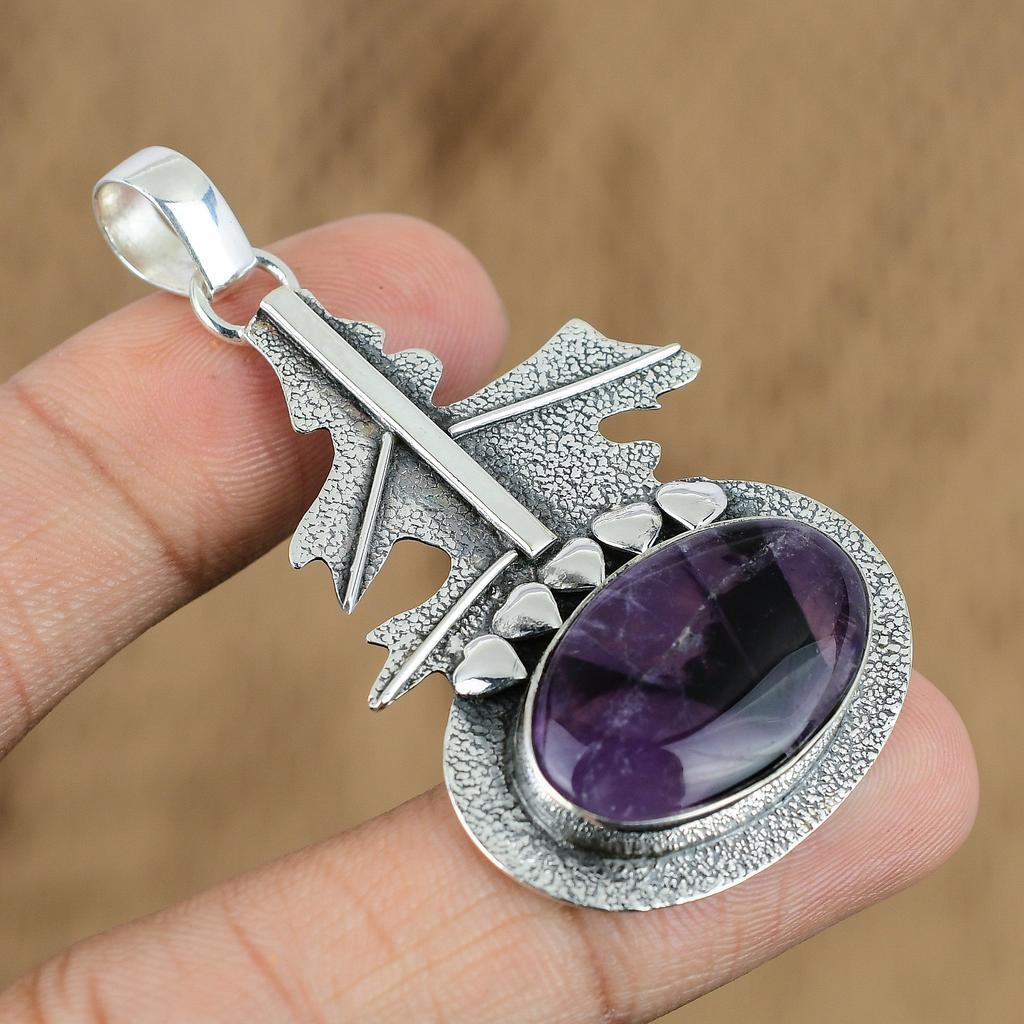 Birthday Gift For Her Natural Star Amethyst Gemstone Pendant 925 Sterling Silver