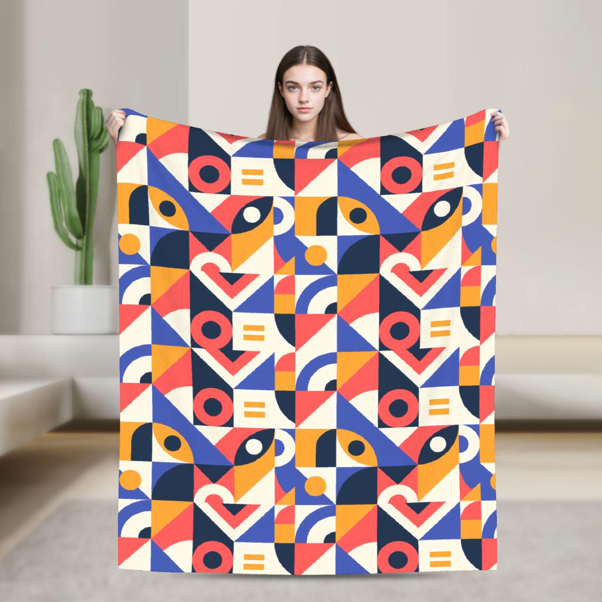 Abstract Geometric Pattern Bauhaus Super Soft Blankets Picnic Plush Throw Blanket Couch Bed Flannel Bedspread Sofa Bed Cover 130x150cm