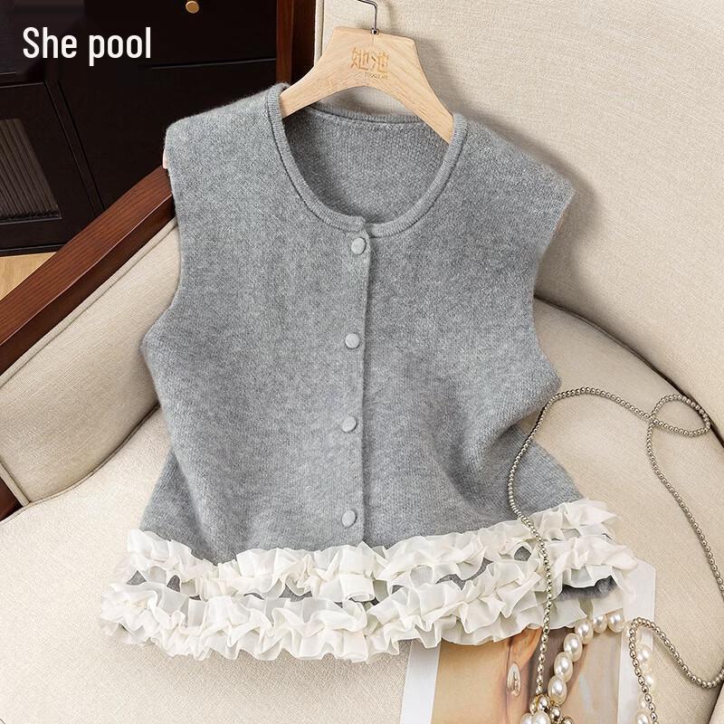 Women s Elegant Wood Ear Lace Knitted Vest ONESIZE