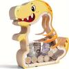 Wood Dinosaur Shape Money Box Piggy Banks Kids Coin Storage Case Children Cash Saving Transparent Home Decor